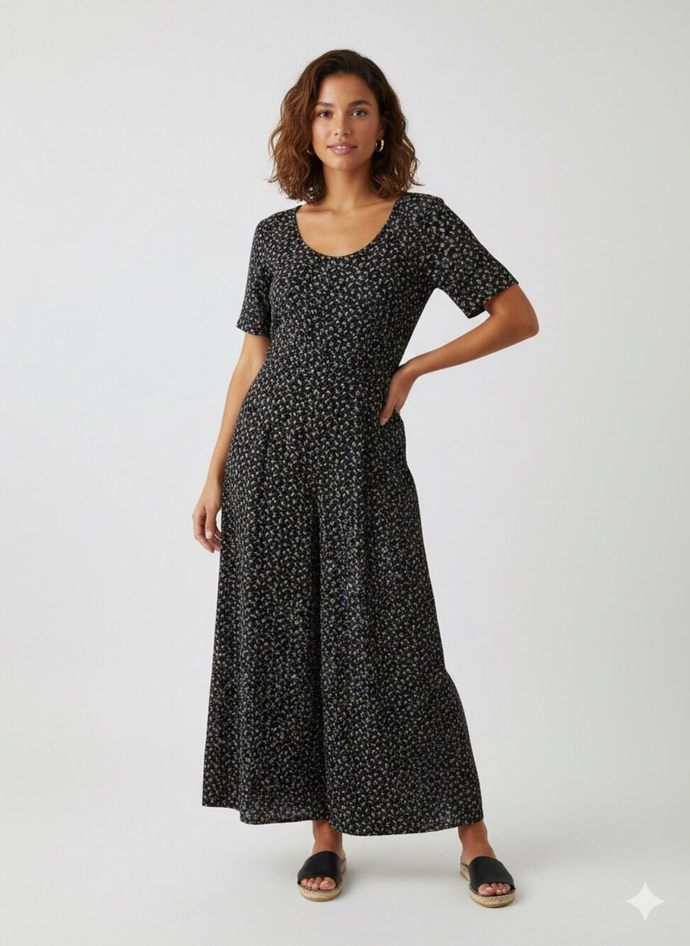 Vintage Women’s All That Jazz Ditsy Floral Boho Black Wide Leg Jumpsuit XS